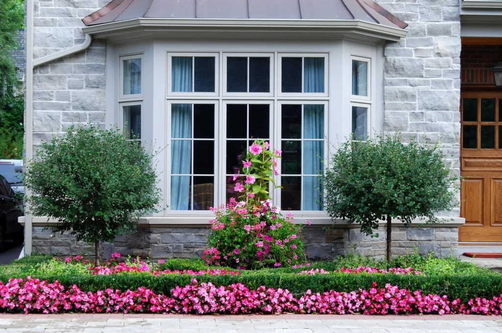 front view of home types of windows - bow windows