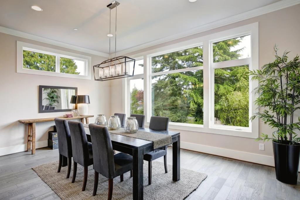 home dining roof with large picture windows installed