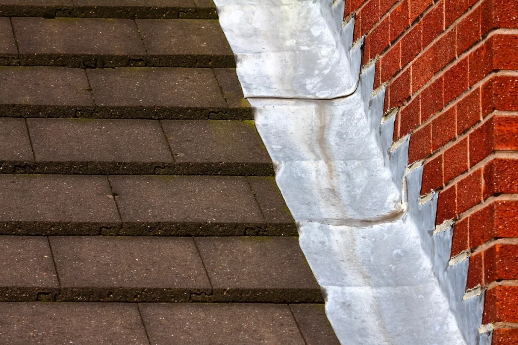 close up of roof flashing that was just repaired