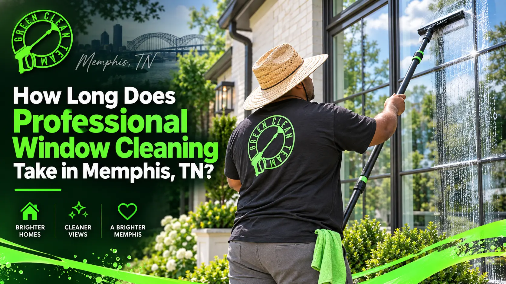 Professional window cleaner cleaning exterior windows of a home in Memphis, TN.