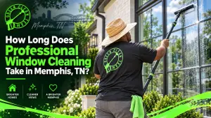 Professional window cleaner cleaning exterior windows of a home in Memphis, TN.