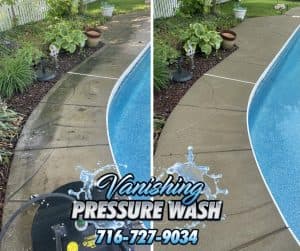 Concrete pool cleaning before and after in Amherst, NY