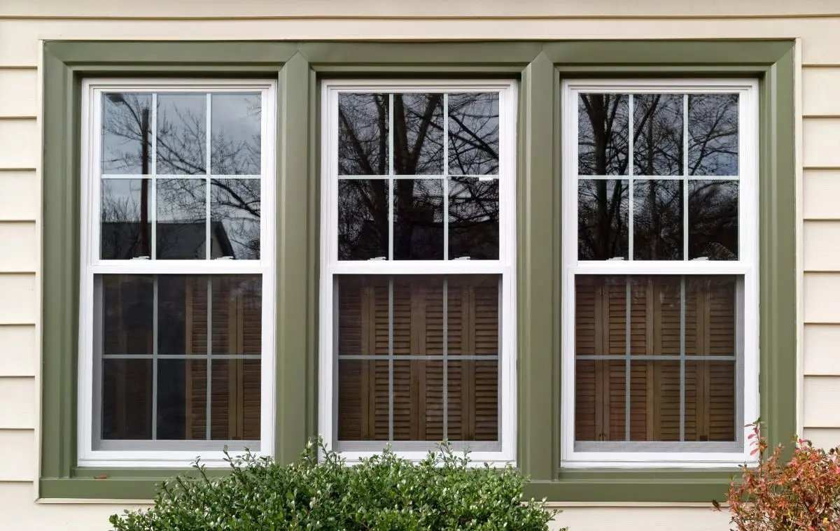 window installation middletown de white siding green frame