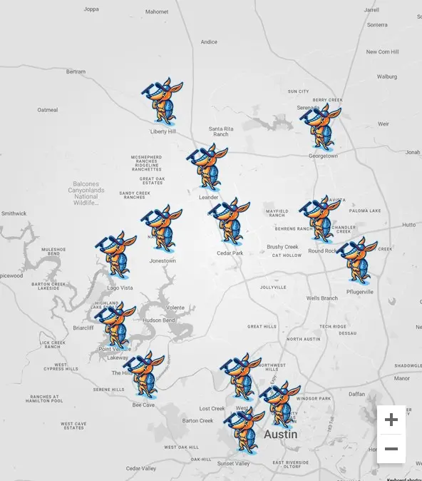 Central Texas Window Cleaning Areas Served Map