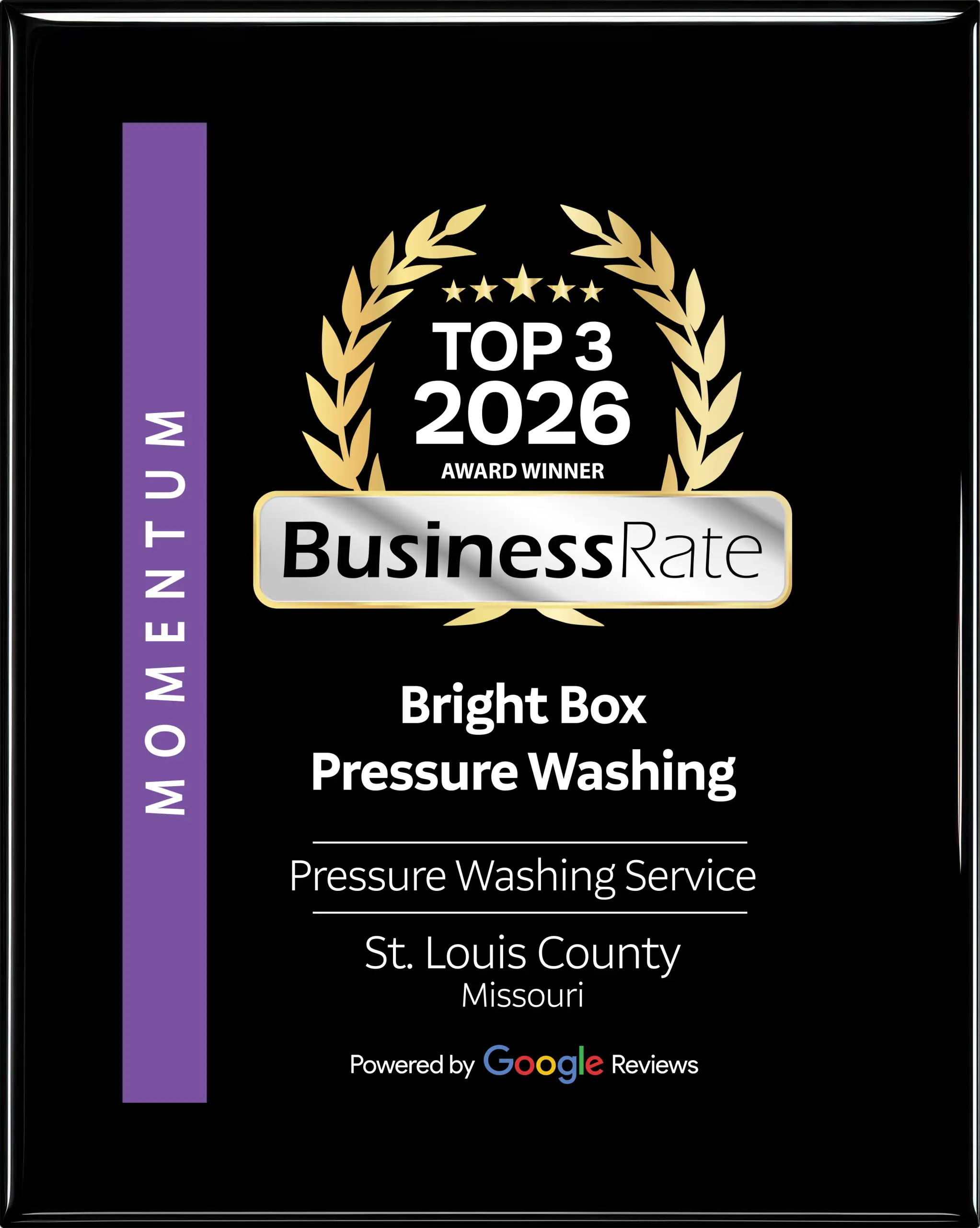 Bright Box Pressure Washing TopRate recognition plaque