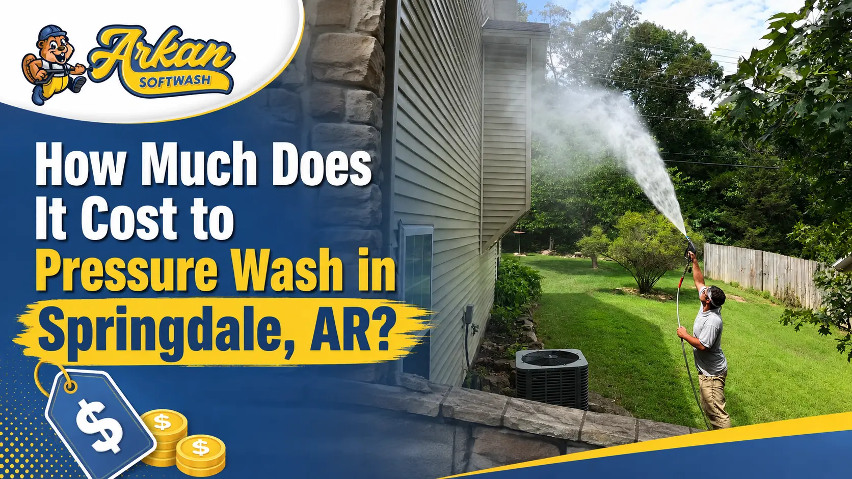 Arkan Softwash pressure washing a home in Springdale, Arkansas