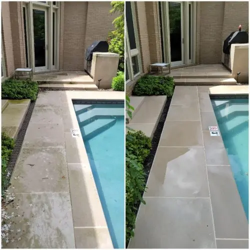 Pressure washing pool patio