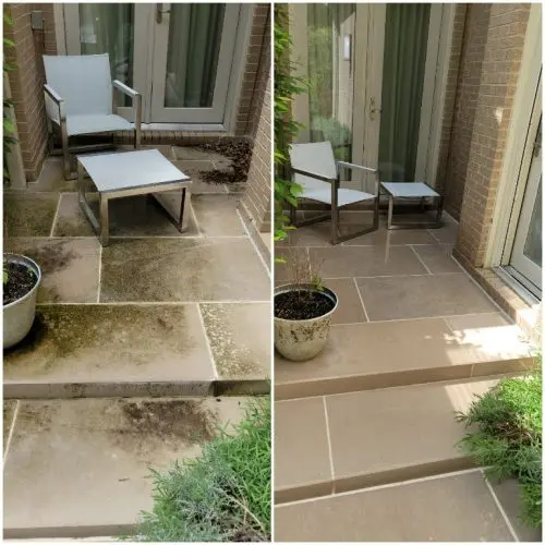 Pressure washing pool patio