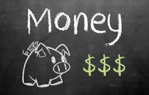Growing an 8-Figure Business | Search Strategy Marketing Chalkboard illustration of a piggy bank, dollar signs, and the word “Money” representing business growth and financial planning.