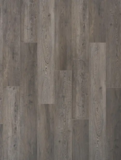 Prospect Point laminate flooring from the Aquaproof collection, featuring a textured wood grain design in shades of gray, suitable for durable and waterproof installations.