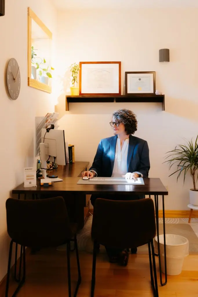 Dr. Barrett working in her office in South Minneapolis.