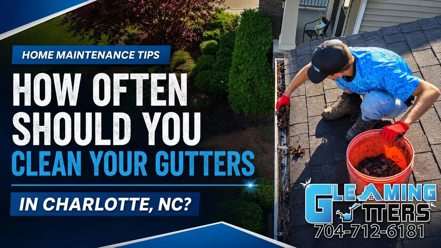 Gutter cleaning professional removing leaves and debris from a residential gutter in Charlotte, NC