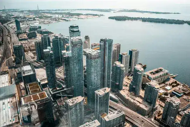 Bird's eye view of a city.