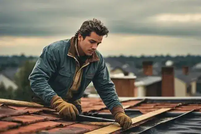 Expert roofer working on a roof installation project.