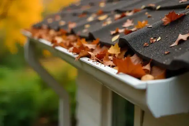gutters clogged with fallen leaves