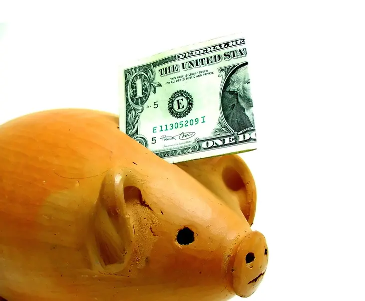 dollar-bill-going-into-wooden-piggy-bank