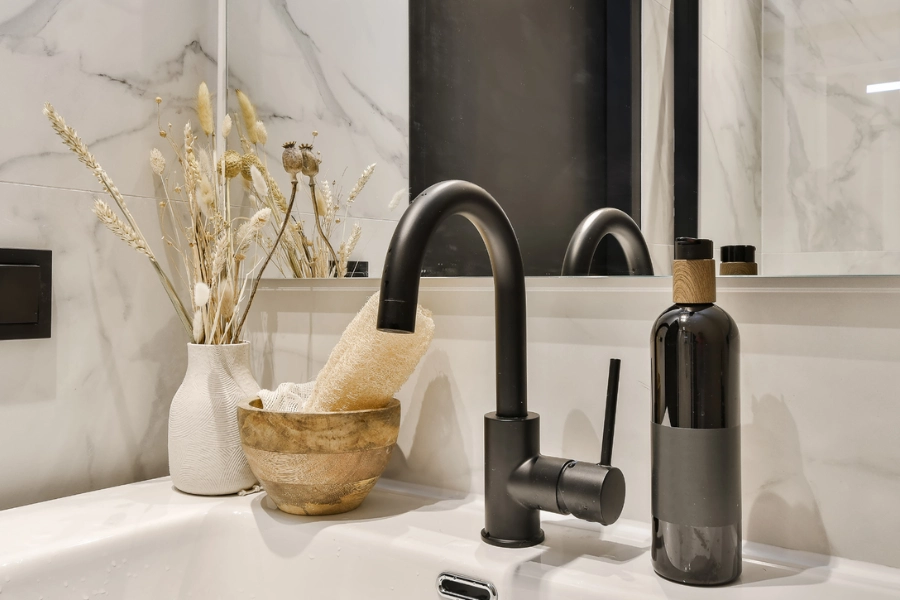 stunning modern black tap and ceramic sink