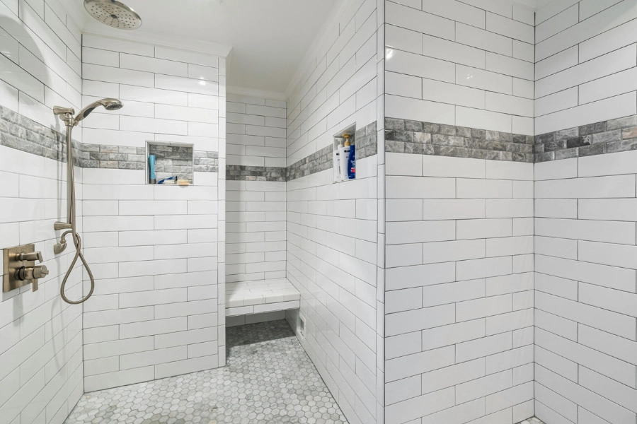 White subway tile brick pattern.
