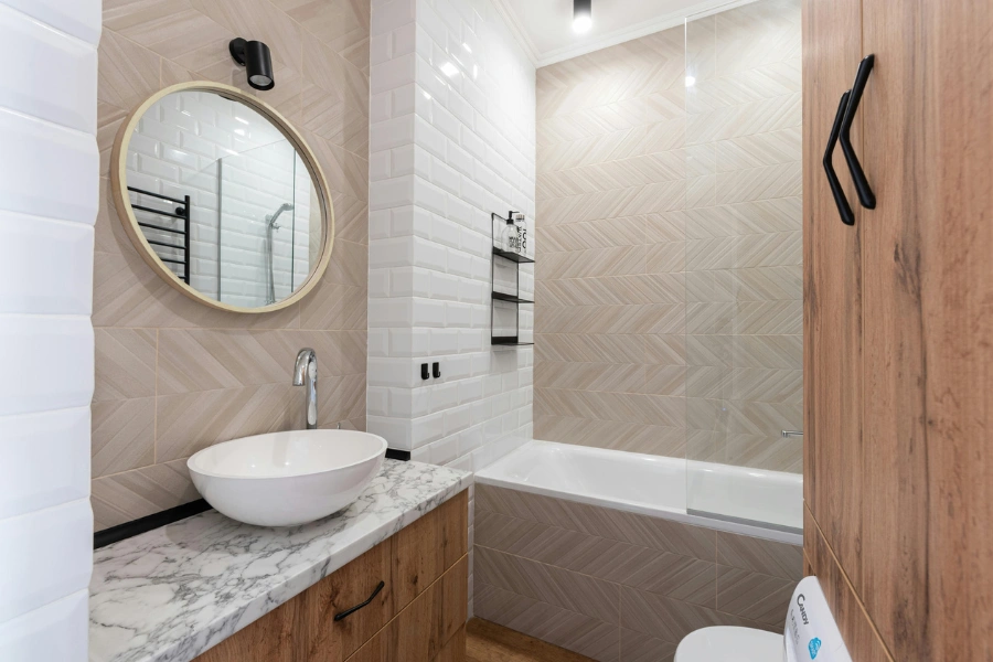 Subway tile chevron pattern.