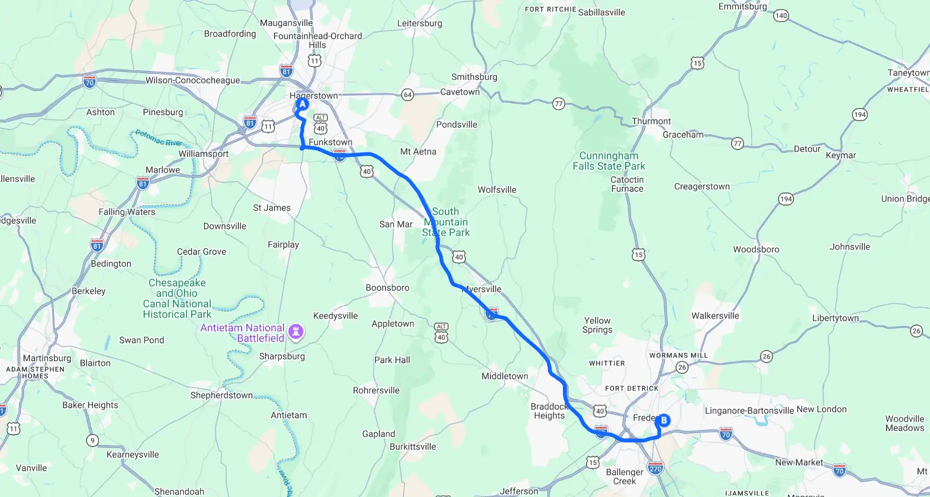 directions from hagerstown city park to ikfs
