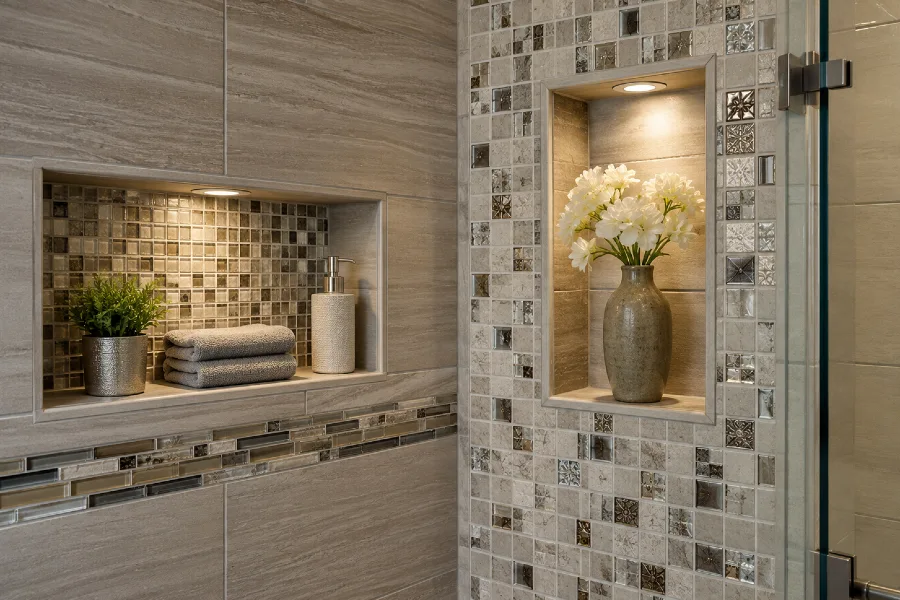 elegant mosaic bathroom niche design