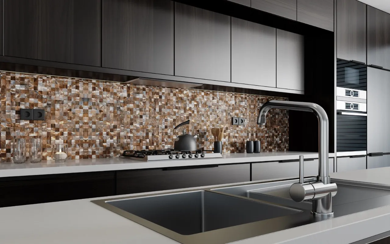 Gold Mosaic Backsplash Installation