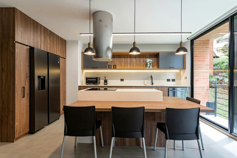 Kitchen island with seats.