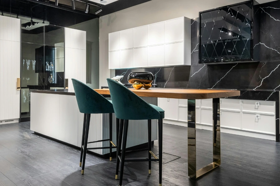 Modern kitchen island with seating.