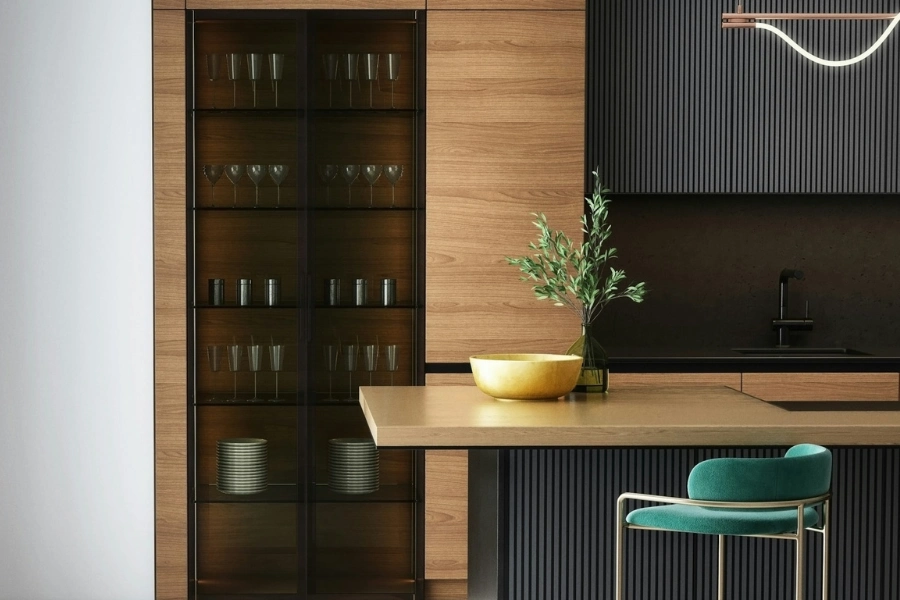 Built-in breakfast bar within the kitchen island.