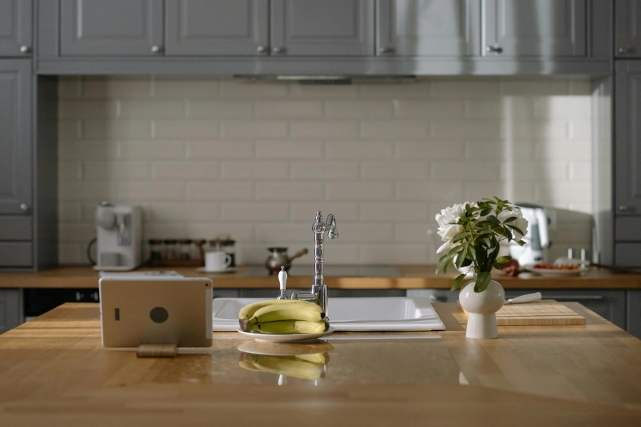 Butcherblock kitchen island.