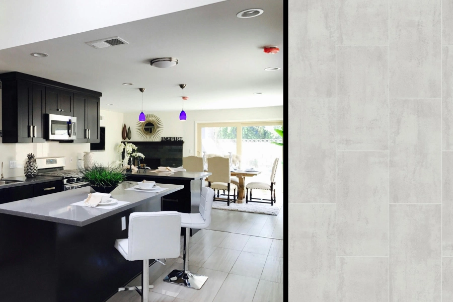 Kitchen with off-white Chesapeake tile floors.