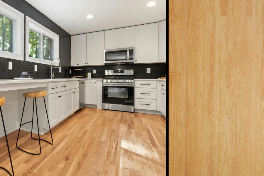 Kitchen with Chesapeake laminate flooring.