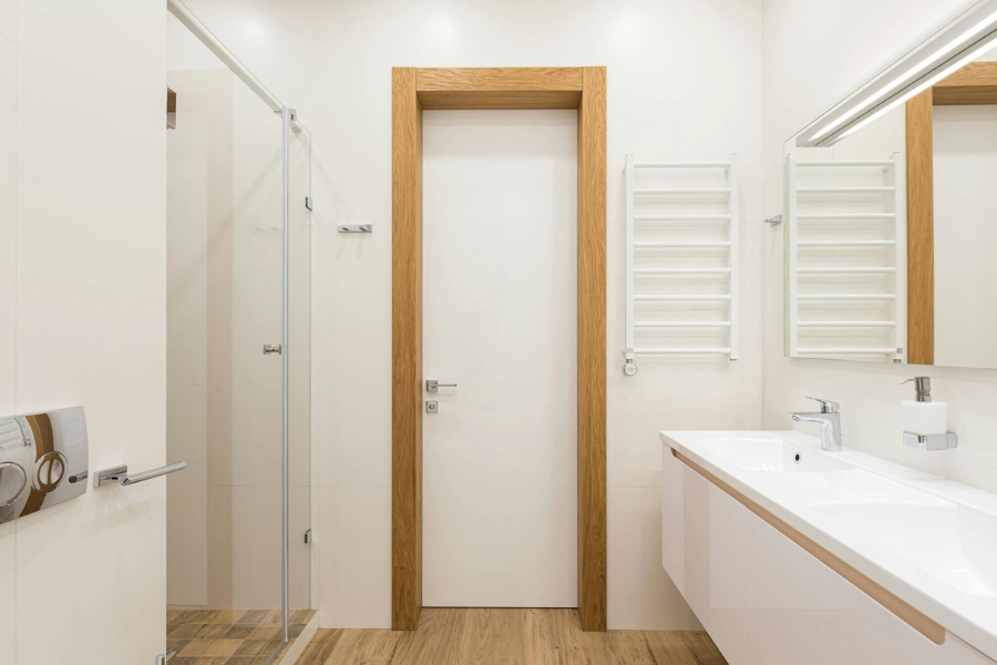 Pocket door to bathroom.