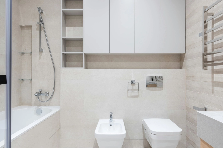 built-in storage spaces in bathroom