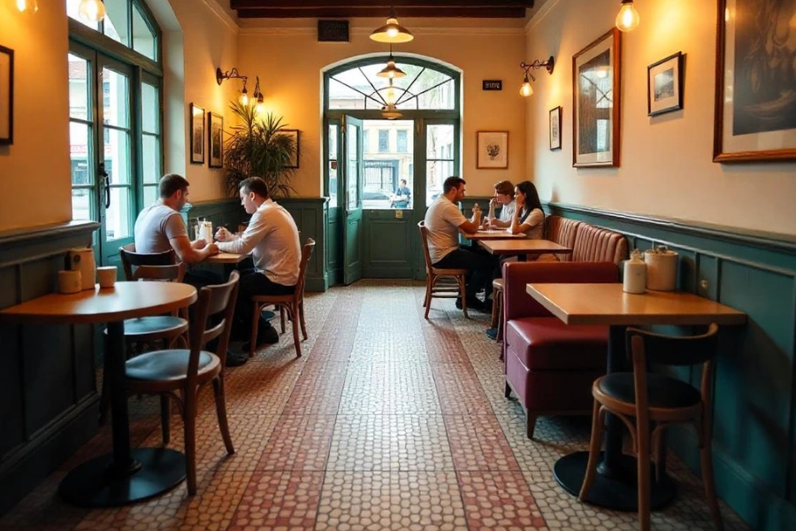 Terrazzo tiles in a cozy café setting.
