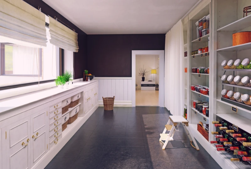 Open Pantry Shelving And Cabinets