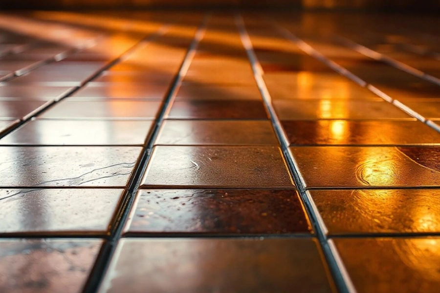 a metallic tile layout showcasing a blend of copper and bronze colors