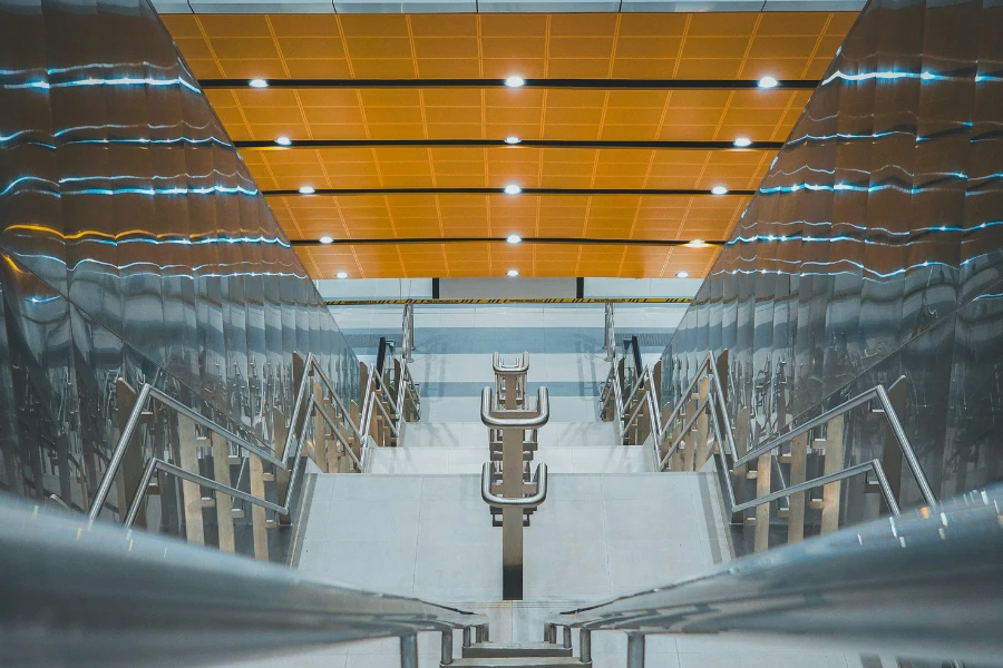 A large metal structure with a yellow ceiling