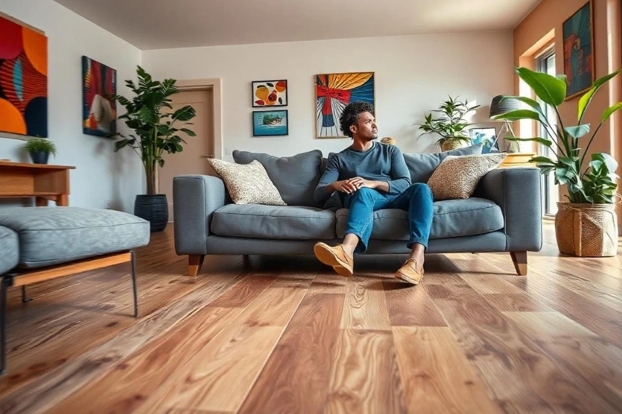 Floating floors applied in a living room.