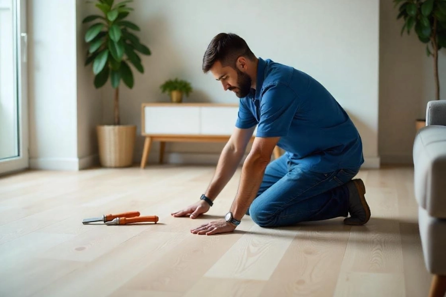 Expert installing vinyl floating floors.