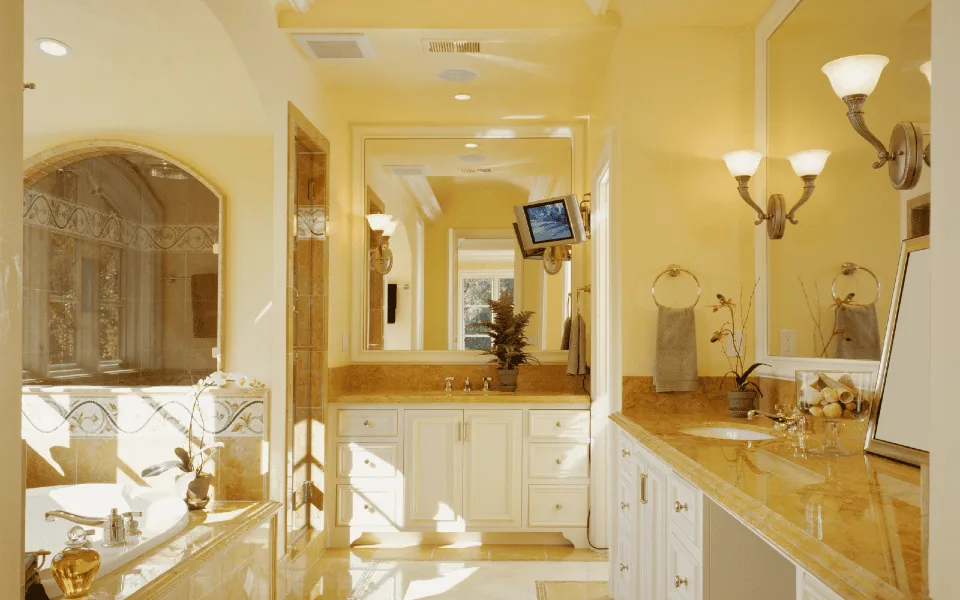 white gold and marble bathroom vanity