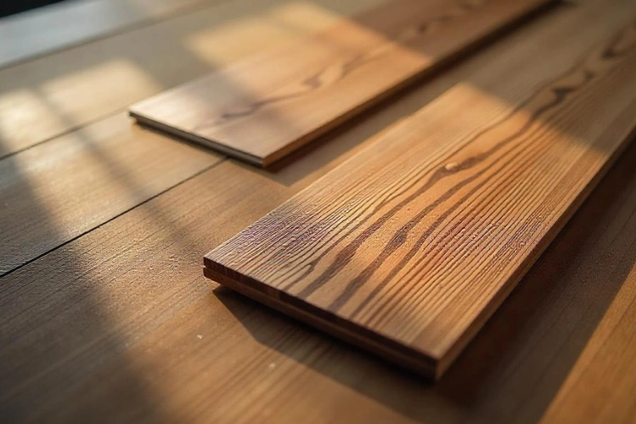 A comparative image showing red oak and white oak hardwood floor samples.