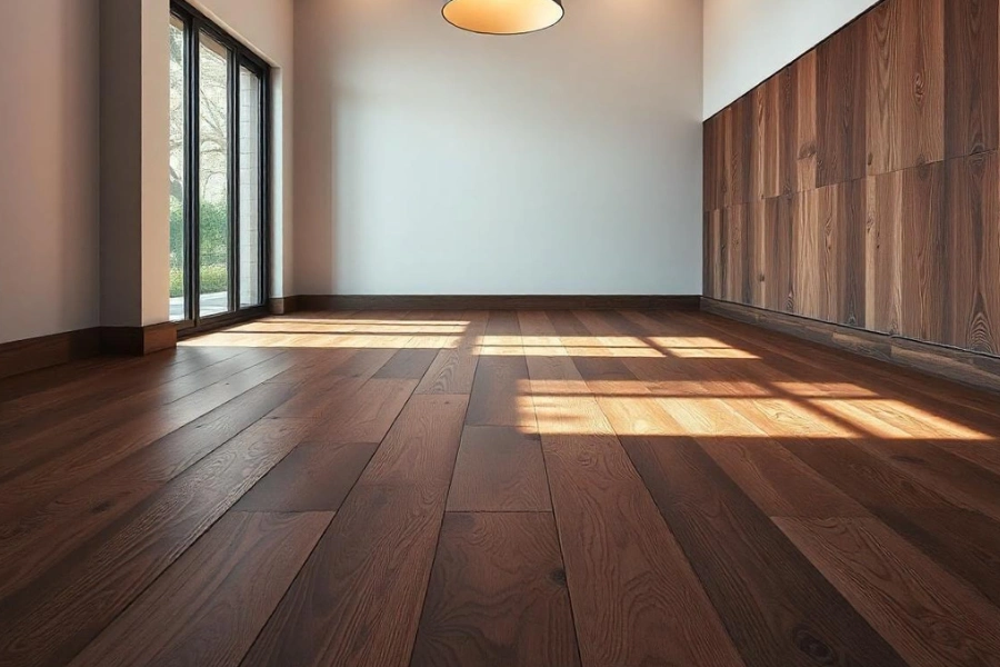 image of dark walnut hardwood floors with visible grain patterns