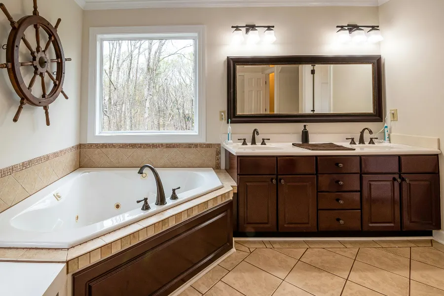 cozy bathroom with elegant tile flooring
