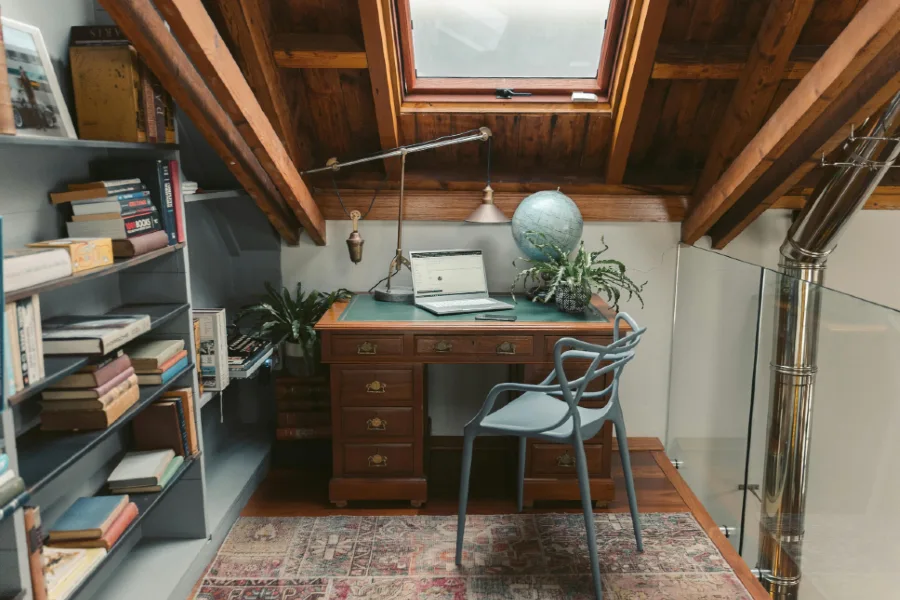 home office in the attic
