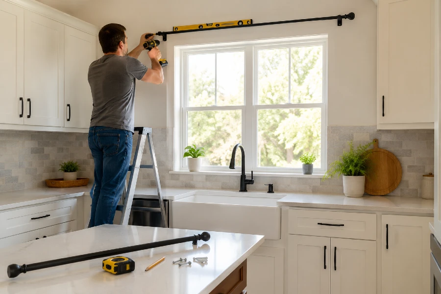 man installing iron rod