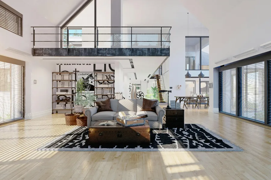 trendy double volume living area