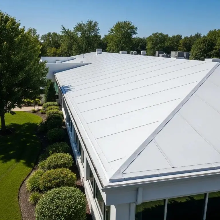 Commercial building with a newly installed PVC roof showcasing durability and energy efficiency