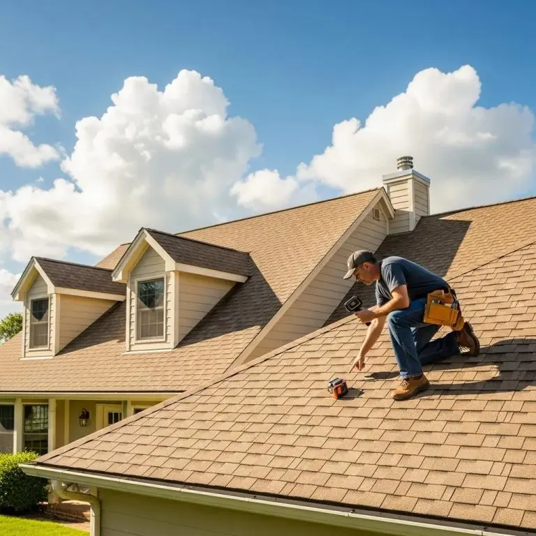 Well maintained roof with homeowner inspecting highlighting the importance of regular roof maintenance