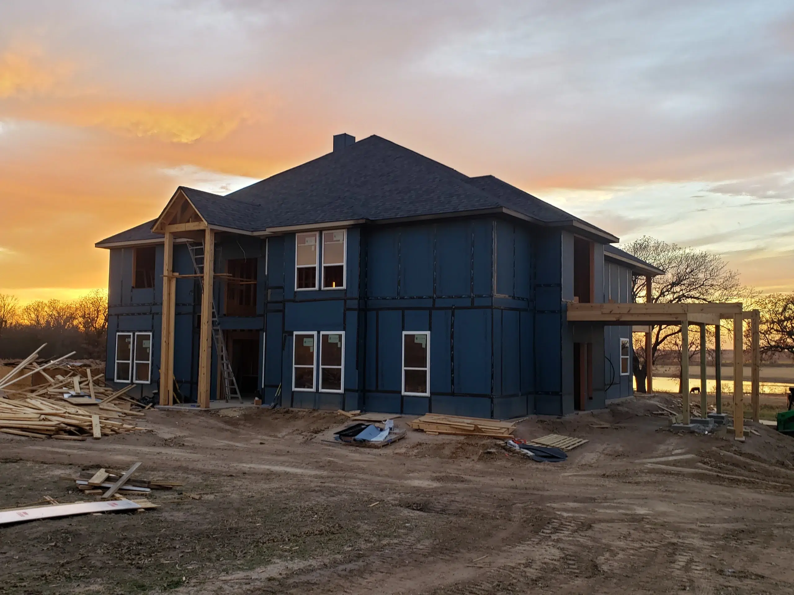 New home under construction with a finished Texcore roof